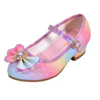 Zapatos de fiesta con purpurina de arcoíris para niñas, tacones altos para niños, lentejuelas de boda, vestido de princesa informal, zapatos de cuero, moda de primavera - details 1