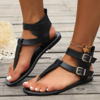 Estilo Verano Nuevo Tacón Bajo Punta para Mujeres Cómodas Sandalias Planas de Toma Alta con Hebilla de Cinturón. - details 14