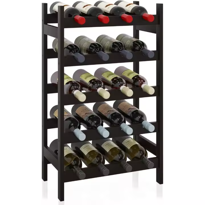 Botellero de bambú, Soporte para 20 Botellas, estantes de Almacenamiento Independientes de 5 Niveles para Cocina, despensa, Bodega, Bar (marrón Oscuro) - 1
