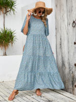 2024 talla grande, falda holgada informal con cuello redondo y estampado floral - details 1