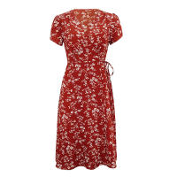 Summer floral print women boho short sleeve v neck split elegant a line party beach dress - details 14