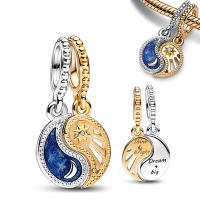 Pulsera de plata de dos tonos con colgante triple celestial de cuentas en forma de corazón para la fabricación de joyas - details 1