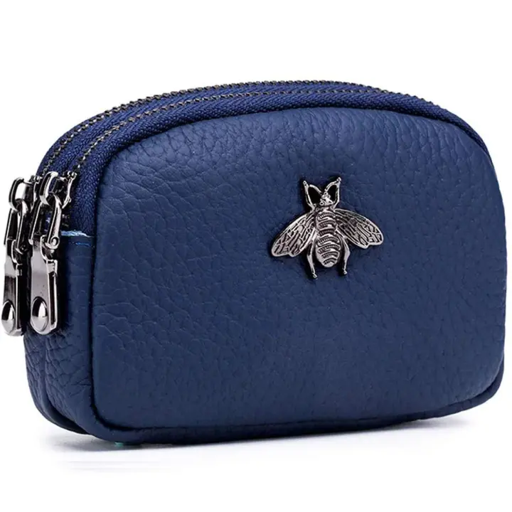 Cartera de Cuero Genuino para Mujeres Doble Cremallera, Estampado de Animal, Mini Monedero Útil con Características de Tarjeta de Crédito - 1