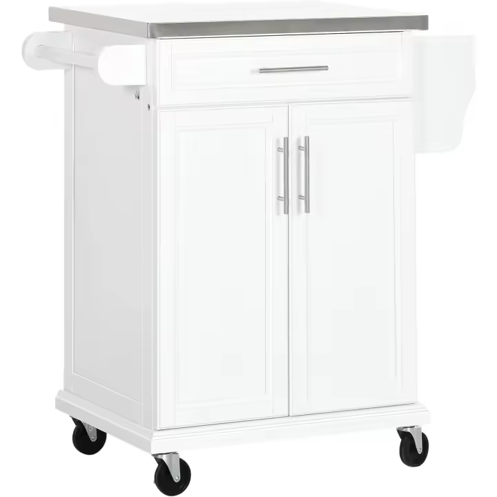 Isla de Cocina Moderna Mueble Auxiliar de Cocina con 4 Ruedas 1 Cajón, 1 Toallero, 1 Especiero y Estante Ajustable Blanco Tamaño 83,5x45,7x90,5 cm - 1