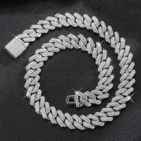 Collar de cadena de eslabones cubanos brillante de 15MM de Hip Hop para mujeres y hombres, cadena cubana con diamantes de imitación de Color plateado, collar de joyería Punk, regalo - details 5