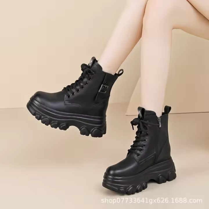 Botas Punk de Plata Ultra Alta Tacón Grueso Encaje para Mujeres Negro y Blanco - 1