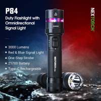 NEXTORCH P84 Linterna Táctica de Alta Potencia con Luces de Señal Rojo/Azul Omni-Direccionales 3000 Lumens 260m Distancia de Haz Aluminio Totalmente Recargable Ultra-Duro Cerámica Nano Ventana Rompedora - details 0