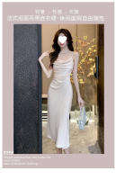 Estatura pequeña, puro deseo, vestido camisola de satén irregular, ceñido a la cintura, adelgazante, sensación de alta gama, lujo ligero - details 1
