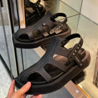 Nueva moda sandalia hueco plataforma cuero casual mitad remache zapatillas de mujer - details 6