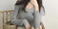 Suéter Sexy ajustado con cuello en V para mujer Manga larga de punto con parte inferior suave - details 35