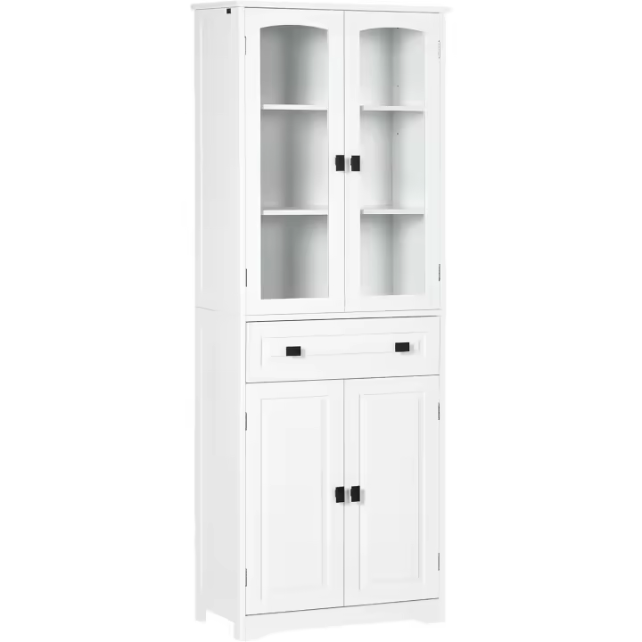 Alacena de cocina, aparador de comedor, mueble auxiliar con 4 puertas, 1 cajón y 2 estantes ajustables para salón, 60x30x160 cm, blanco - 1