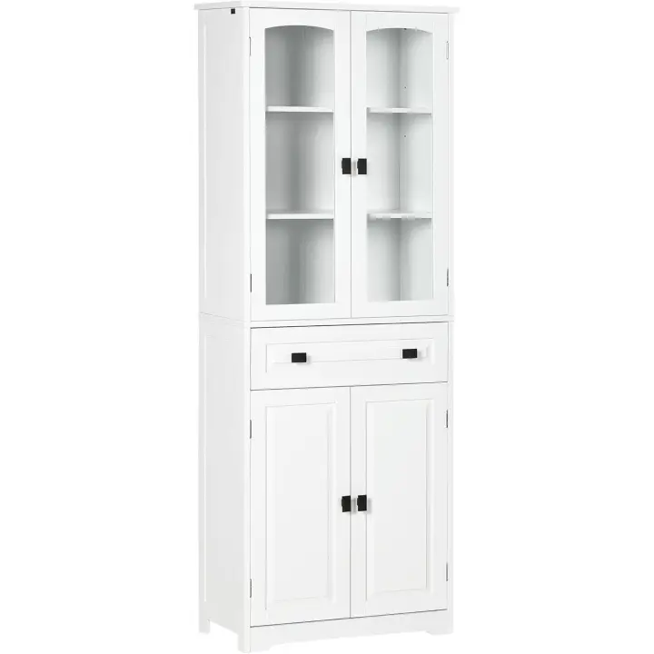 Alacena de cocina, aparador de comedor, mueble auxiliar con 4 puertas, 1 cajón y 2 estantes ajustables para salón, 60x30x160 cm, blanco - 1
