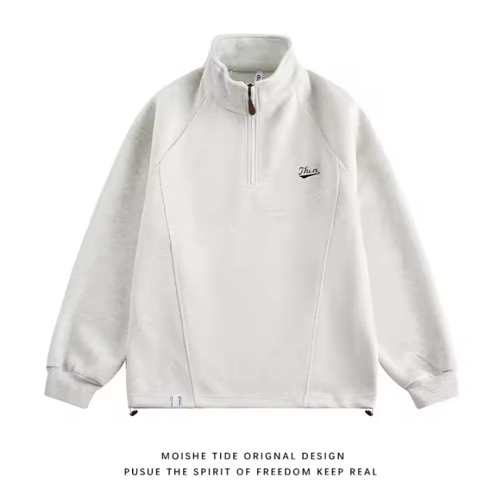 Otoño estilo coreano bordado simple, sudadera con media cremallera y cuello alto para adolescentes, marca de moda, ajuste holgado - 1