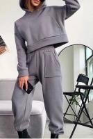 Conjunto de ropa deportiva de lana para mujer, Sudadera con capucha suelta, pantalones de Jogging, moda informal - details 4