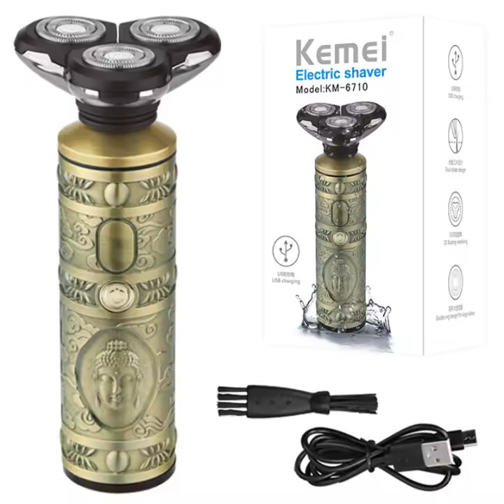 kemei 6710 metal housing 3D electric shaver for men wet dry beard bald head electric razor rechargeable facial shaving machine - 1