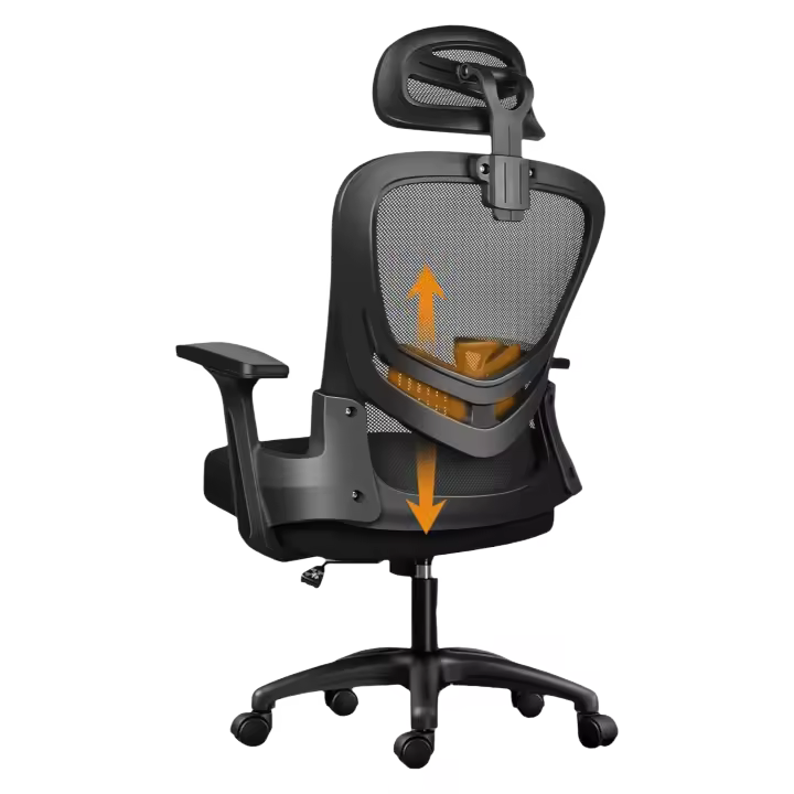 Silla de Oficina Ergonómica con Soporte Lumbar, Función Basculante, Reposacabezas Ajustable, Reposabrazos y Altura Ajustables, Asiento de Malla Transpirable, Silla Giratoria para Ordenador - 1