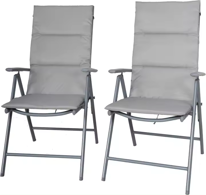 Silla plegable de aluminio con respaldo alto reclinable de 7 posiciones, Carbón y Negro Transparente, juego de 2 - 1