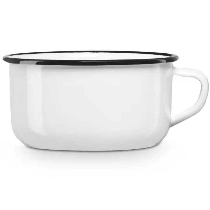 Café Camping 10cm Pote Acero Esmaltado 0,45ml, Acampada Senderismo, Apta Fuego, Vintage, , Blanco - 1