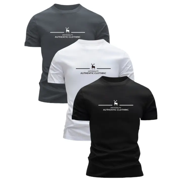 Conjunto de 3 camisetas 100% algodón para hombre, mangas cortas esenciales para salidas informales de verano, ropa de estar por casa de manga corta para hombre. - 1