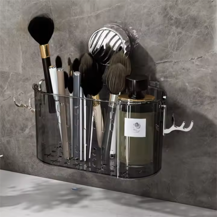 Estante de ducha con ventosa de lujo ligero, estante de almacenamiento montado en pared extraíble para ahorrar espacio, organizador, soporte para cesta de drenaje de astas - 1