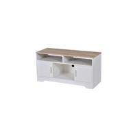Mueble de TV moderno para televisores de 65 pulgadas, mesa de TV para salón con 2 puertas, 2 estantes abiertos y patas de madera, 150x39x50 cm, blanco. - details 12