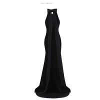 Bridedress mujeres Sexy cuello Halter elegante largo fiesta boda espalda arco sirena vestido de noche de terciopelo de talla grande Winered negro - details 5