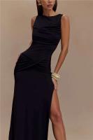 Elegante Vestido Largo de Verano Mozision sin Espalda Sexy Escote en Redondo, Alto hasta la Coxa, Estilo Bodycon - details 14