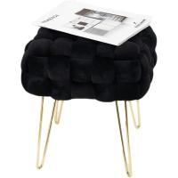 Taburete Moderno de Terciopelo Otomano Rectangular con Patas de Metal Dorado Taburete Acolchado - details 45