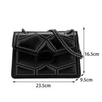 Bolso de hombro Retro con cadena y remaches para mujer, bandolera cuadrada pequeña a la moda de cuero PU con tapa, bolso de diseñador - details 22