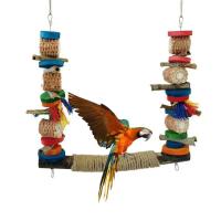 Jaula de madera colorida para loros, juguete resistente a las mordeduras, juguetes para masticar pájaros, cuerda resistente al desgaste, columpio para pájaros, suministros para mascotas - details 5