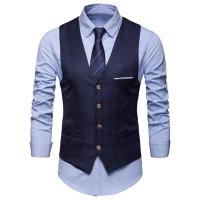 Chaleco de negocios para hombre, ropa de trabajo, chaleco Formal de negocios para boda, bolsillos, traje de tiras blancas extraíbles, chaleco clásico de Color sólido - details 2