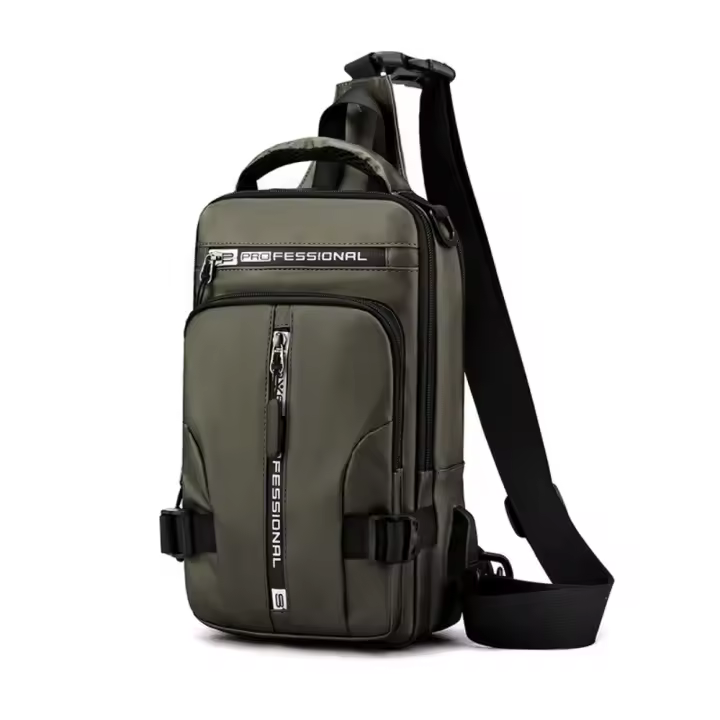 Bolso de pecho para hombre con múltiples bolsillos a la moda, bolso de mensajes deportivo de tela Oxford con carga USB, bolso cruzado multifunción de Color sólido para niños - 1