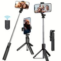 1pc Palo selfie extensible con control remoto inalámbrico, soporte trípode para smartphone giratorio 360 ° , material ABS alimentado por batería, cardán reemplazable para transmisión en vivo y selfies, esencial para viajes, compatible con dispositivos - details 1