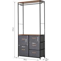Cómoda con perchero, estructura de acero, 5 cajones, dormitorio, pasillo, muebles para el hogar, negro y marrón - details 6