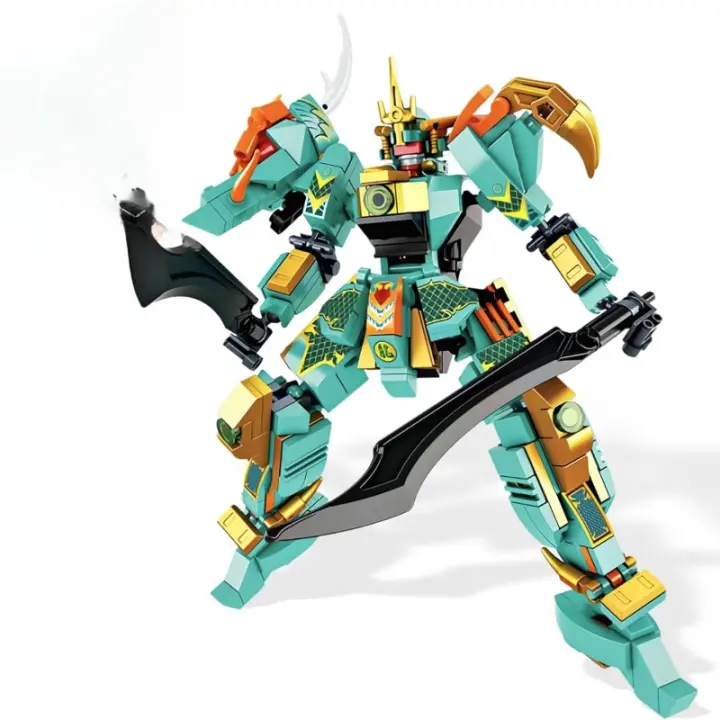 Samurai Mech Warrior Juego de juguetes de construcción para adultos, robot de figura de batalla de dragón verde con kit de ladrillos de construcción de 2 espadas, 321 piezas Ninja Adventure Playset Idea de regalo para niños de 7 a 8 a 12 años - 1