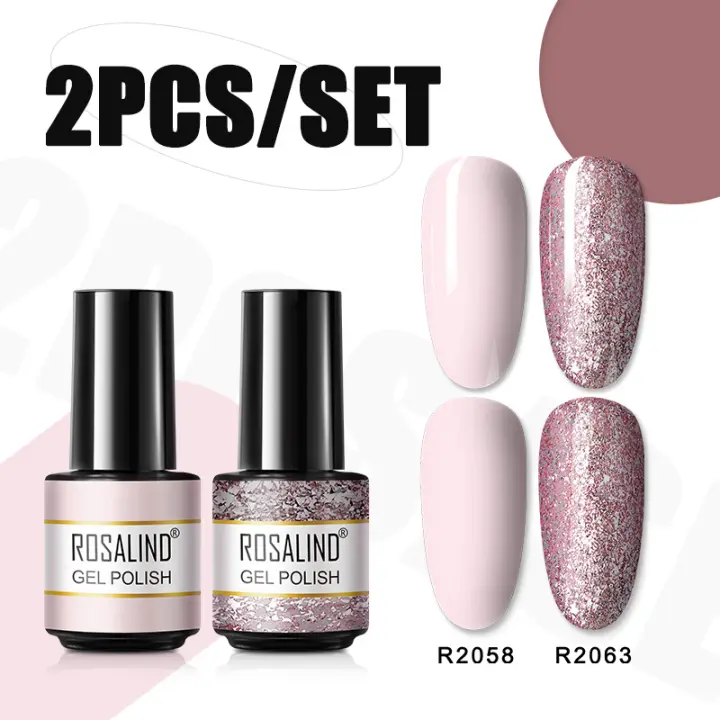 ROSALIND-Juego de esmaltes en Gel para uñas, Base y capa superior, purpurina, Macoron Vernis, Semi permanente, UV, para Nail Art, barnices híbridos - 1