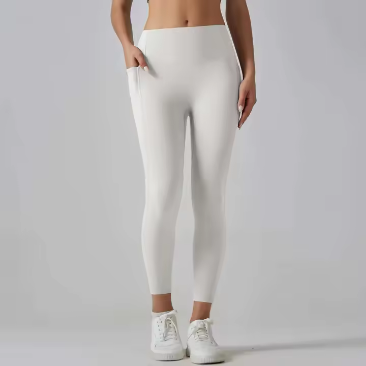Gimnasio de malla con bolsillos para mujer, pantalones de yoga, cómodos Fiess, cintura alta, control del vientre, correr, entrenar - 1