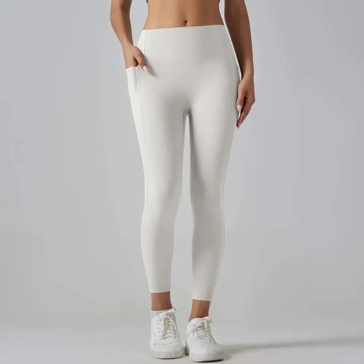 Gimnasio de malla con bolsillos para mujer, pantalones de yoga, cómodos Fiess, cintura alta, control del vientre, correr, entrenar - 1