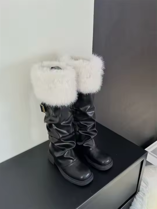 Botas altas de caballero de suela gruesa botas de nieve esponjosas apiladas y engrosadas botas de algodón botas largas - 1
