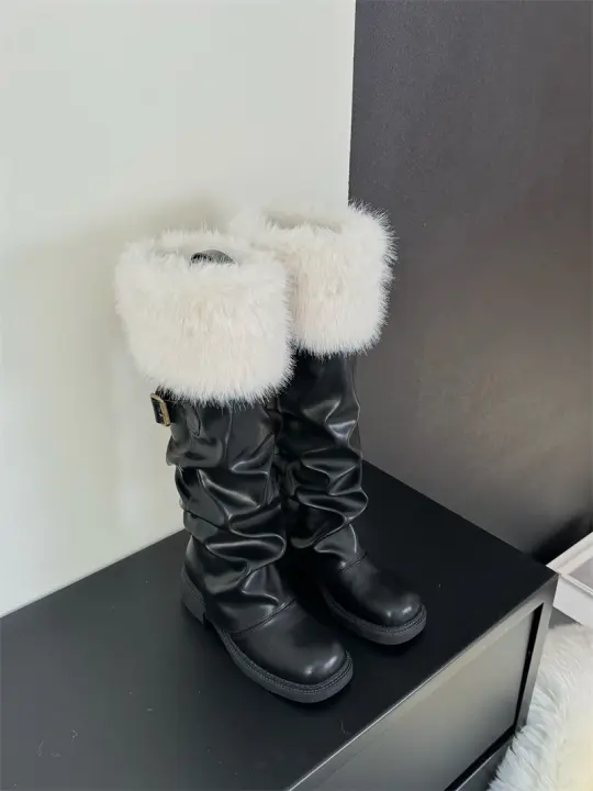 Botas altas de caballero de suela gruesa botas de nieve esponjosas apiladas y engrosadas botas de algodón botas largas - 1
