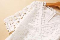 Elegante Vestido Maxi Blanco VGH Cuello en V, Manga Alta, Cintura Recortada, Adelgazante - details 9