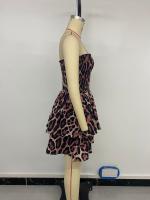 Vestido informal con gradas para mujer, falda de tubo halter sin mangas con estampado de leopardo, estilo festivo, color café - details 8