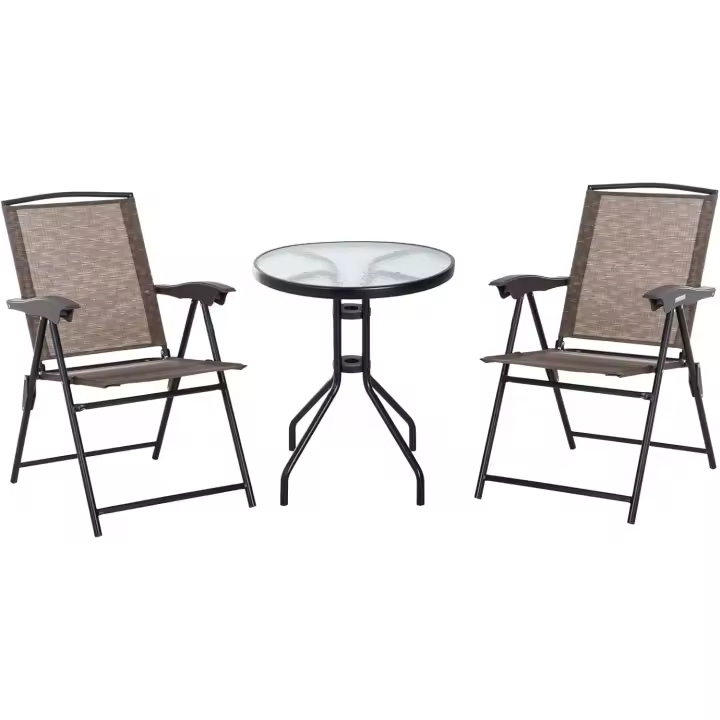 Conjunto de Mesa y Sillas para Jardín Exterior Muebles Plegables Comodos con 4 Niveles de Soporte de Acero Inoxidable - 1