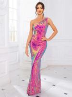 Lentejuelas largas con hombro rosa lavanda, vestido de fiesta de noche sin mangas para mujer - details 8