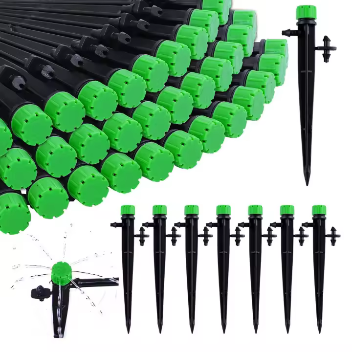 60 piezas de goteros de riego ajustables de 360 ​​grados con conector de púas para tubo de 4/7 MM, sistema de riego por flujo de agua - 1
