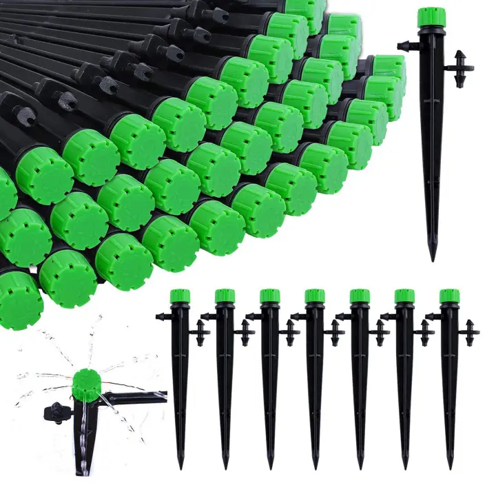 60 piezas de goteros de riego ajustables de 360 ​​grados con conector de púas para tubo de 4/7 MM, sistema de riego por flujo de agua - 1
