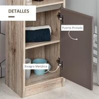 Armario alto para baño, columna de baño con 2 puertas y 2 estantes abiertos, mueble auxiliar de almacenamiento para salón/recepción, 30x24x170 cm, roble y gris. - details 4