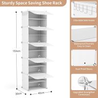 Zapatero de Plástico Portátil 8 Niveles, 32 Pares, Organizador para Armario, Entrada, Dormitorio, Pasillo Blanco, 2 x 8 - details 18