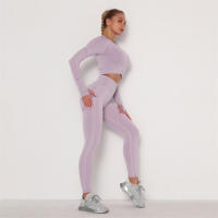 conjunto de yoga para mujer sin costuras ropa deportiva de gimnasio con manga larga sujetador de alto cinturón leggings de gimnasio traje deportivo - details 34