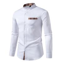 Printemps hommes col montant Henry chemise décontracté Bloque de couleur a cuadros à manches longues chemises hommes d 'affaires bureau Blusa trabajo diario - details 8